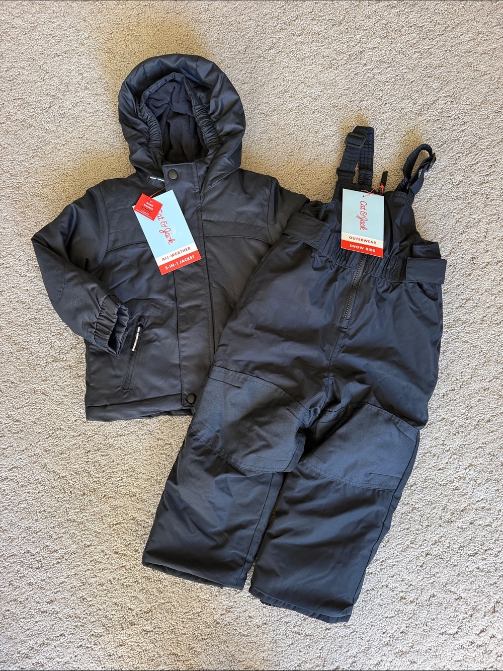 Cat & Jack All Weather Jacket & Snow Bibs Set in Black Winter Boy’s Size 3T NWT